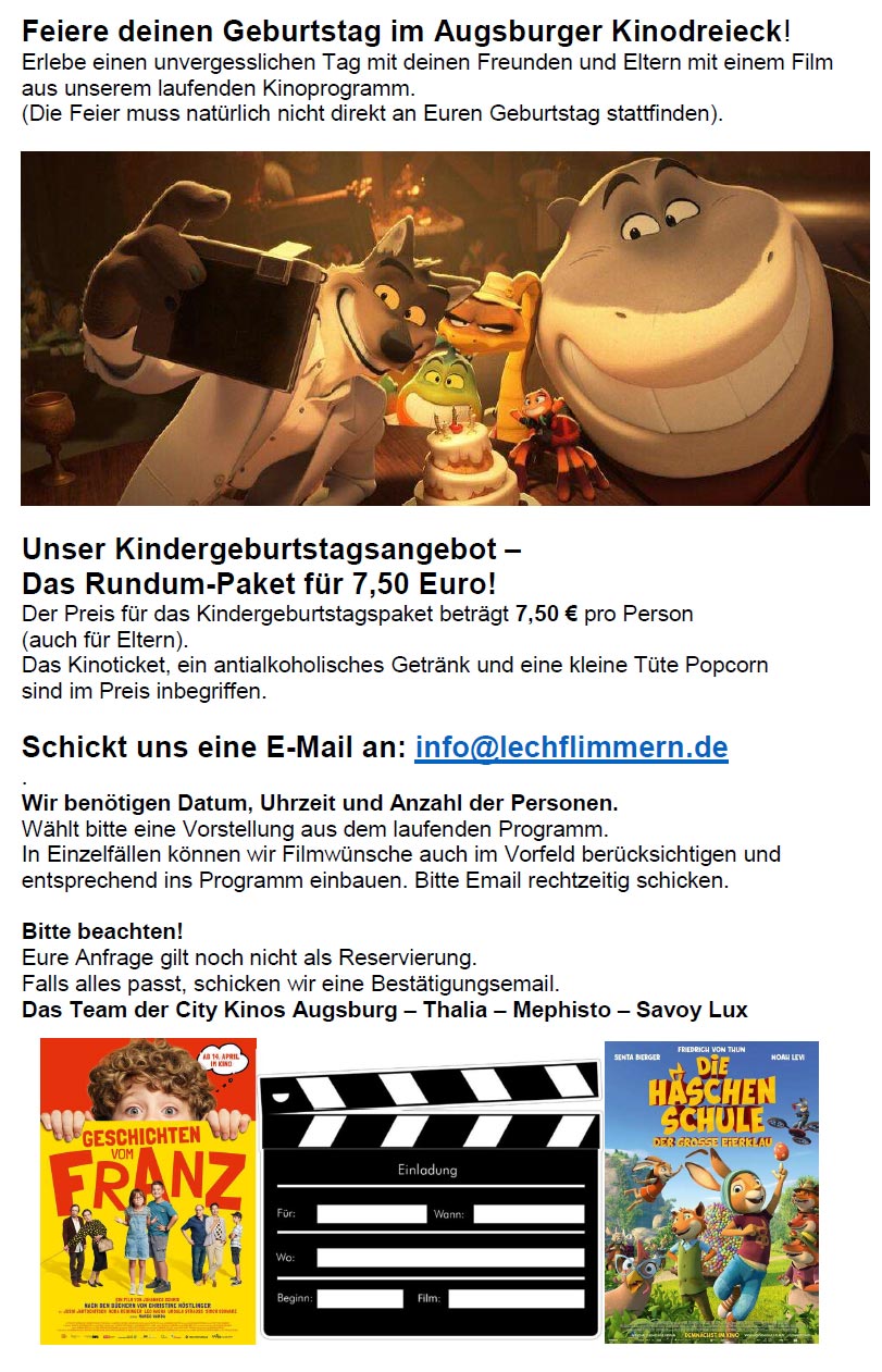 Kindergeburtstag in den City Kinos Augsburg